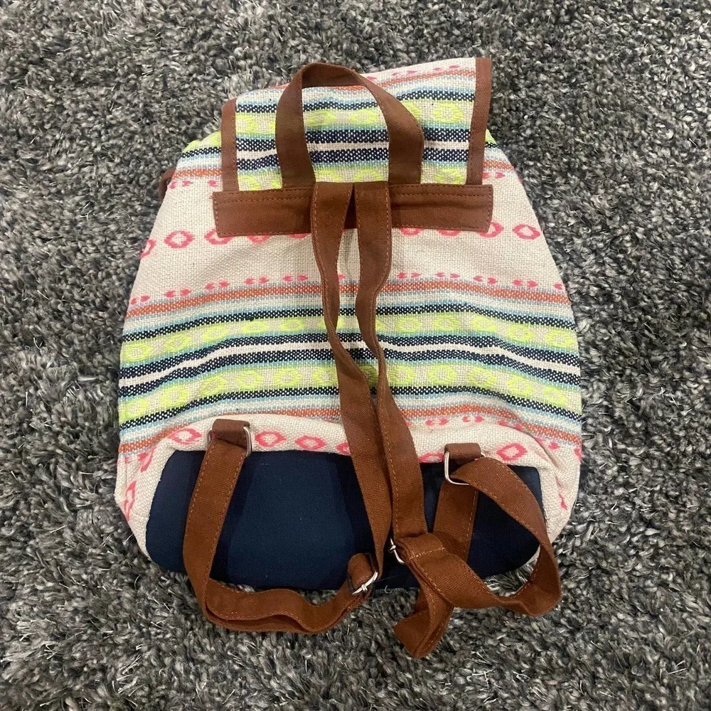 Small Tribal Patterned Canvas Back Bag in Cream​​​​​​​​​